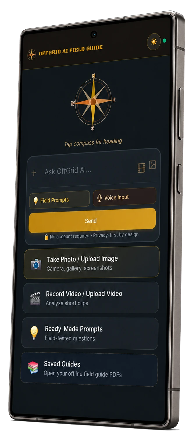 OffGrid AI FieldGuide displayed on an Android phone