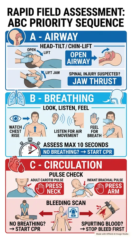 Visual Field Guide for checking airway, breathing, and circulation