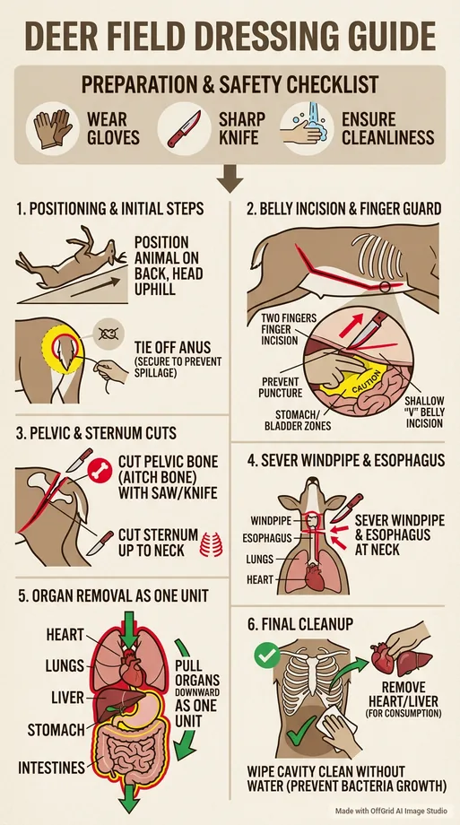 Visual Field Guide showing deer field dressing steps