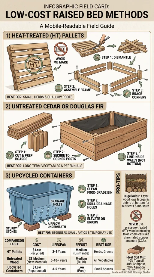 Visual Field Guide showing low-cost raised garden bed methods